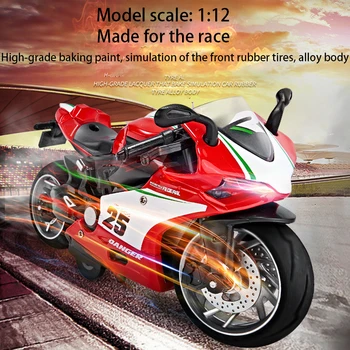 Yeni 1: 12 kırmızı Ducati geri kuvvet alaşım motosiklet modeli ışıkları ile serin Metal oyuncaklar alaşım malzeme vücut yarış serisi