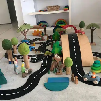 Çocuk Otoyol Yol Bulmaca Yapı Trafik Karayolu Oyuncak DIY Otoyol Bulmaca Yolu Oynamak için Yol Araba Otoban Sahne bulmaca matı