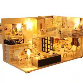 Bebek Evi Ahşap Mobilya Minyatür Dollhouse DİY Minyatür Ev Odası Oyuncaklar Çocuklar için Casa De Boneca