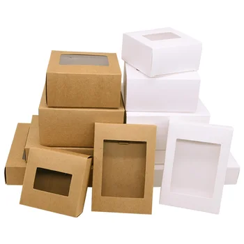 6 adet 8 - 17cm Kraft kağit kutu PVC Pencereli Kutular Düğün Doğum Günü Bebek Duş İyilik Çerez Şeker Paketi Ev Partisi Malzemeleri için