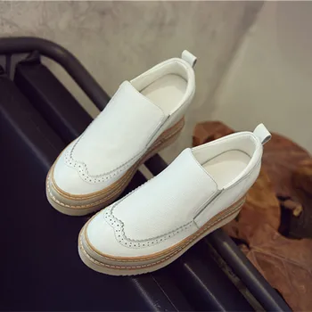 Düz ayakkabı Kadın 2019 İlkbahar Sonbahar Hakiki Deri platform ayakkabılar Kadın Loafer'lar kadın Ayakkabı Üzerinde Kayma Beyaz Ayakkabı Kadın İçin