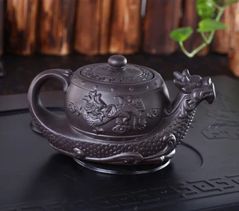 Sıcak Satış Çin Yixing mor kil Demlik, Geleneksel ejderha demlik Büyük kapasiteli El Yapımı kil çay seti su ısıtıcısı kung fu demlik