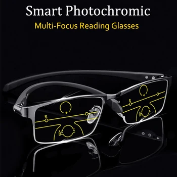 Yeni Akıllı Fotokromik Çok Odaklı okuma gözlüğü Erkekler Uzak ve yakın çift kullanımlı Anti Mavi Işın Çok Fonksiyonlu Presbiyopi Gözlük