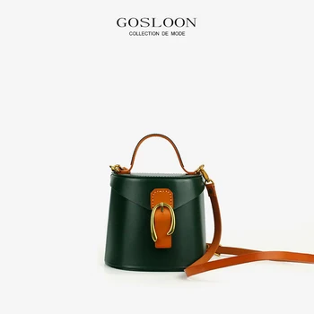GOSLOON - Yeni Bayan Deri Orijinal Kova Çanta Trend Tarzı Moda Tasarımcısı Marka omuzdan askili çanta kadın Çantası (10 Yıl Garanti)