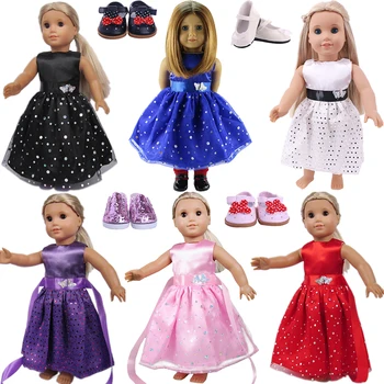 Kelebek Sequins Net İplik Saten Bebek Prenses Elbise Bizim Nesil oyuncak bebek giysileri Amerikan 18 İnç Kız 43 cm Doğan bebek nesneleri