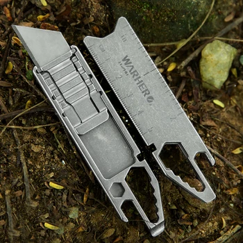 Push-pull maket bıçağı çok fonksiyonlu aracı anahtarı kazayağı konserve açacağı titanyum alaşımlı EDC aracı cetvel açık sürme taşınabilir araç