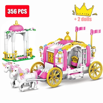 Kız Arkadaşlar Lüks Kraliyet Prenses At Gül Arabası Yapı Taşları Set DIY Montaj Oyuncaklar Çocuklar için Yaratıcı Doğum Günü Hediyeleri