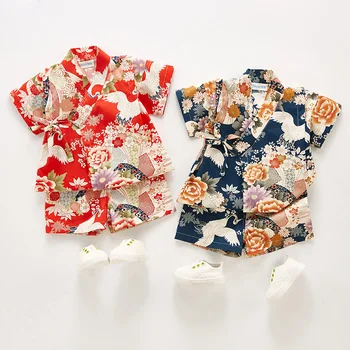 Yaz Çocuk Yukata Giyim Kız Erkek Japon Kimono Bebek Elbise Çocuklar Yukata Kostüm Geleneksel Kimono Pamuklu Pijama Z957