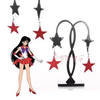 Cafiona Kadın Cadılar Bayramı Aksesuarı Hino Rei Sailor Mars Cosplay Aksesuar Kızlar Küpe Kırmızı Yıldız Kolye moda takı