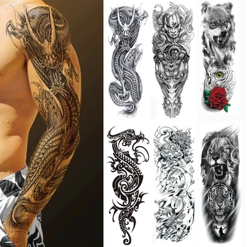 Büyük Kol Kol Dövme Sticker Balina Kaplan Balık Erkek Tam Kafatası Totem Sahte Dövme Kadınlar için Dövme Sticker Geçici su Geçirmez 