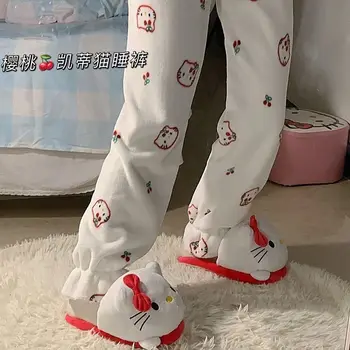 Kawaii Sevimli Sanrio Hello Kitty Ev Pantolon Pijama Pantolon Pazen Falbala Rahat Kız noel hediyesi Kız Arkadaşı İçin