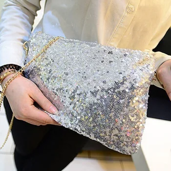 Kadınlar Bayanlar Glitter Sequins Çanta Köpüklü Parti Akşam Zarf el çantası Cüzdan Tote Çanta Siyah Altın Gümüş