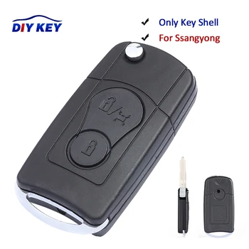 DIYKEY 2 Düğmeler Çevirme Katlanır Araba uzaktan anahtar kovanı Ssangyong Actyon SUV Kyron Rexton Anahtar Vover Durumda