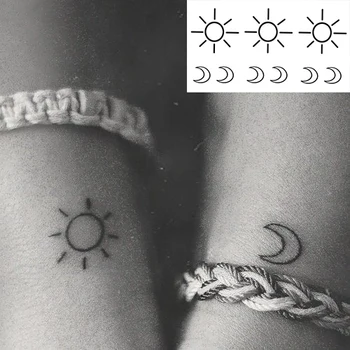 Su geçirmez Geçici Dövme Etiket küçük çapraz güneş ve ay parmak kulak dövme flaş dövme sahte dövmeler kız kadın erkek