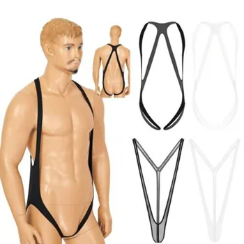 Erkekler Açık Popo Mankini Askı Bikini Sapan Thongs Jockstrap Eşcinsel İç Çamaşırı Mikro Bodysuit