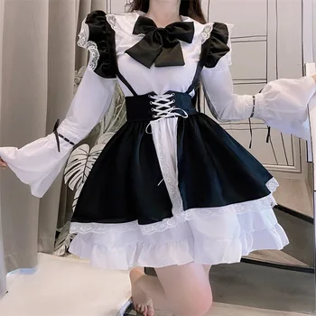 JİMİKO Kadın Fransız Önlük Hizmetçi Elbise Cosplay Kostüm Beyaz Sevimli Hizmetçi Lolita Kostümleri Animasyon Gösterisi Japon Kıyafet Giysileri