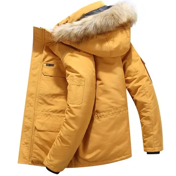 Marka Parka Erkek kışlık ceketler Casual Sıcak Kalın Kapşonlu Kürk Yaka Palto balon ceket Erkekler Erkekler Rüzgar Geçirmez Palto Artı Boyutu 6XL