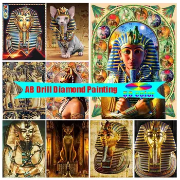5D Elmas Boyama Mısır Firavunu AB Elmas Mozaik Din Çapraz Dikiş Nakış Kiti Kedi Resim Taklidi Ev Dekor