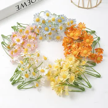 10 Adet İpek Papatya yapay çiçekler Mini Ayçiçeği Buket Ev Dekor Düğün Dekorasyon İçin DIY Karalama Defteri Çelenk Aksesuarları