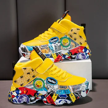 Kış Çocuk Sneakers Peluş Sıcak Pamuk Çizmeler Graffiti çocuk ayakkabıları Rahat Moda Erkek Kız yürüyüş ayakkabısı Kış Çocuk Ayakkabı