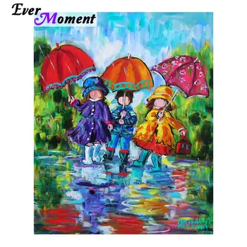 Hiç Moment Elmas Boyama Çocuk Şemsiye yağmurda Renkli Resim DIY 5D Elmas Nakış Portre Tam ASF874