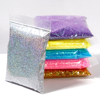 50 g / torba 0.2 MM Lazer Gümüş Çivi Glitter Nail Art Süslemeleri Renkli Parlak Holografik Toz Toplu İnce Krom Pigment Toz