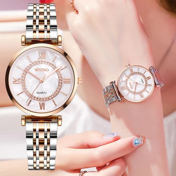 Kadın Saatler Top Marka Lüks 2020 Moda Elmas Bayanlar Kol Saatleri Gül Altın Gümüş Örgü Çelik Kayış Kadın quartz saat