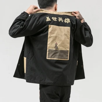 Sonbahar Kış Kahraman Kanji Japon Sokak pamuklu ceket Siyah Kırmızı Hip Hop Kalın Ceket Abd Boyutu XS-XXL
