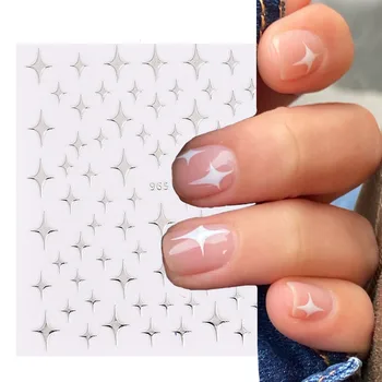1 Sayfalık Lazer Yıldız Nail Art Sticker 3D Altın Beyaz Yıldız Tırnak Çıkartmaları DIY Takılar Çivi Dekorasyon Folyo Manikür tırnak aksesuarı