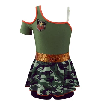 Kızlar Kamuflaj Asker Giyim Çocuklar Ordu Üniforma Kıyafetler Okul Parti Performans Dans Leotard Elbise Polis Cosplay Kostümleri