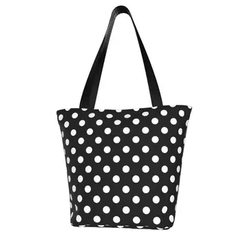 Siyah Ve Beyaz Polka Dot Baskı alışveriş çantası Moda Modern Sanat Moda Estetik Çanta Bez Streetwear Öğrenci Çantaları