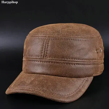 Kore rahat deri şapka fırçalama deri Kepi kulak sıcak şapka doruğa kap