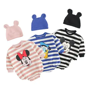 Yenidoğan Bebek Romper Kızlar Uzun Kollu Tulum şapka seti Erkek Mickey Minnie Donald Ördek Kostüm çocuk tulumları Bebek Giysileri Tulum