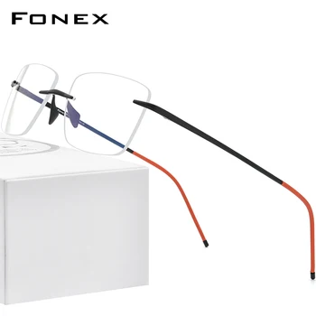 FONEX Saf Titanyum Gözlük Erkekler 2020 Kadın Çerçevesiz Reçete Kare Gözlük Çerçevesi Çerçevesiz Miyopi Optik Gözlük 8557