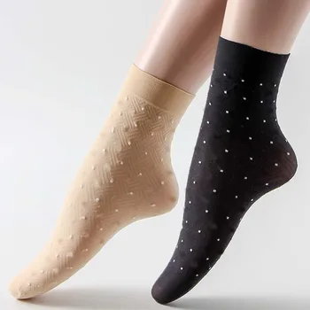 5 Çift / torba Naylon Kısa İpek Çorap Noktası Çiçek Çorap Bayanlar Çorap Nüfuz Direnci Gaz Geniş Ağız Çift Çorap