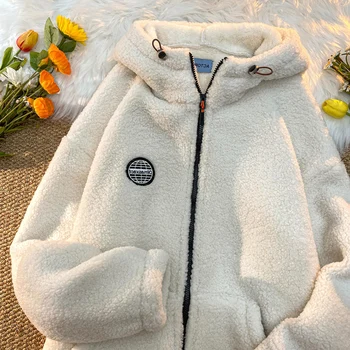 Kadın Ceket Kış Rahat Hoodies Palto Tembel BF Tarzı Sıcak Polar Yumuşak Kadın Kapüşonlu Ceket Cep Fermuar Gevşek Kabarık