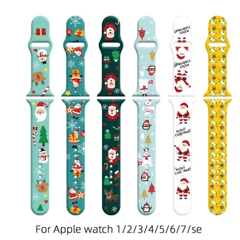 Karikatür Sevimli Noel Baskılı Silikon Kayış Apple S7 saat kayışı 6/5/4/3/2/1/SE 38/40 / 41mm 42/44/45 / 49mm Moda saat kayışı