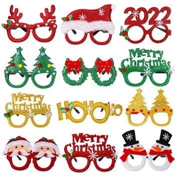 Sevimli Noel Baba Noel Ağacı Geyik Kağıt Gözlük Çerçevesi Noel Gözlük Fotoğraf Prop Noel Süslemeleri Yeni Yıl Navidad Çocuklar Hediye