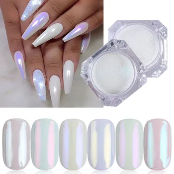 1 Kutu Inci parlak tırnak tozu Neon sparkle Ayna Daldırma Beyaz Mavi Mor Tırnak Krom Pigment Toz UV Jel Lehçe Dekor