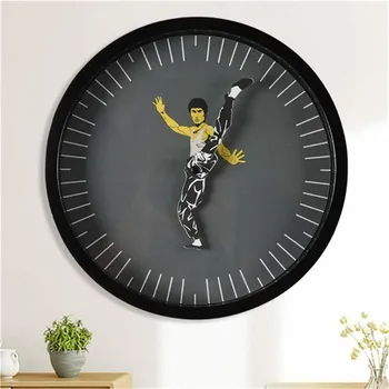 Kung Fu Duvar Saati Bruce Xiaolong Lee Duvar Saati Çin Kung Fu Tarzı Saat Ev Dekorasyonu Ersonality Yaratıcı Yuvarlak Saat