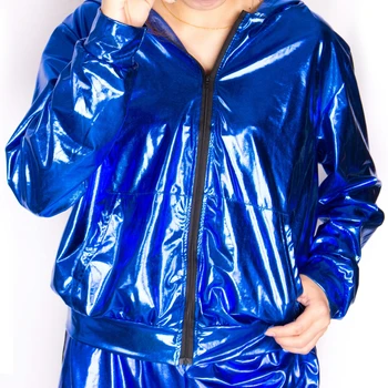 İlkbahar Sonbahar Kadın Mavi bombacı Ceket Sahne Performansı Giyim madeni pul feminina casaco Hip Hop dans ceket