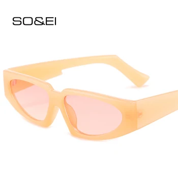 SO & EI Moda Kedi Göz Jöle Renk Kadın Güneş Gözlüğü Retro Mavi Pembe Tonları UV400 Erkekler güneş gözlüğü