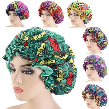 Kadınlar Afrika Çiçek Baskı Saten Gece Uyku Kaput Şapka Saç Bakımı Kap Kafa Wrap Büyük Baş Aşınma Bayanlar Headwrap Saç Bakımı Şapka