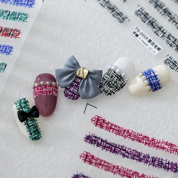5D Kabartmalı Nail Art Etiketler Yünlü Kumaş Doku Tasarım Çıkartmaları Kendinden Yapışkanlı Yaratıcı Manikür Süslemeleri Tırnak Aksesuarları