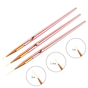 3 adet Tırnak Fırçası Jel Boyama Kalem Çizim Astar Çiçek Izgara Gül Altın Renk UV Jel İpuçları Tasarım Manikür Aracı Tırnak resim fırçası Seti
