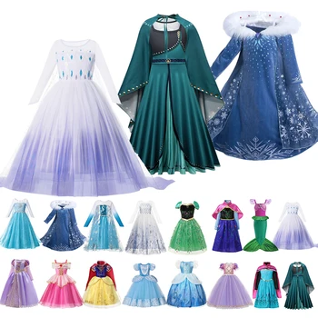2022 Disney Elsa Elbise Kız Parti Vestidos Cosplay Kız Giyim Anna Kar Kraliçesi Baskı Doğum Günü Prenses Elbise Çocuk Kostüm