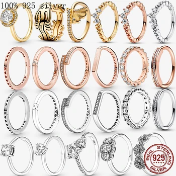 Kadınlar Gümüş Parmak Yüzük Kadınlar için Orijinal 925 Ayar Gümüş kokteyl yüzüğü Geometrik Kübik Zirkon Kalp düğün takısı Hediye