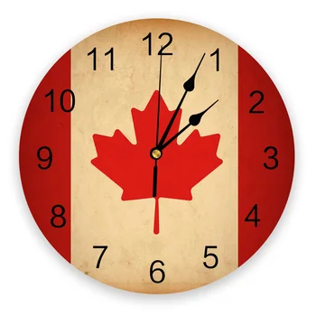 Kanada Bayrağı Vintage Doku Baskı duvar saati Duvar Sanatı Sessiz Sigara geçiyor Yuvarlak Duvar Saati Ev Dekorasyon için En İyi Hediye
