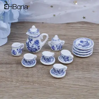 15 Adet / takım Çiçek Desen Porselen Kahve çay fincanları Seramik Sofra Ölçeği 1/12 Minyatür Mutfak Aksesuarları