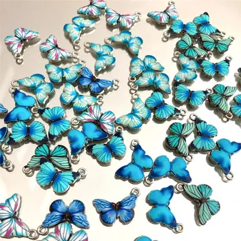 Okyanus Mavisi Kelebek Takılar-20-kelebek Takılar Kolye Mavi Emaye Cilalı Hayvan Takı Yapımı DIY Aksesuarları